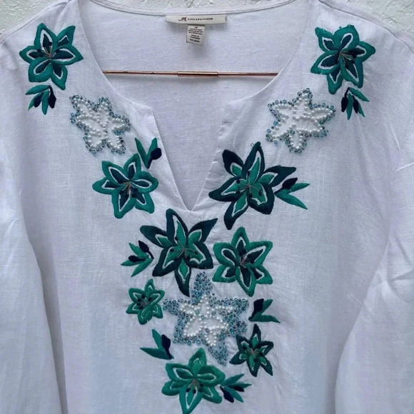 Jm Collection Womens Embroidered Gauze Blouse White Sz 16 - Picture 10 of 15